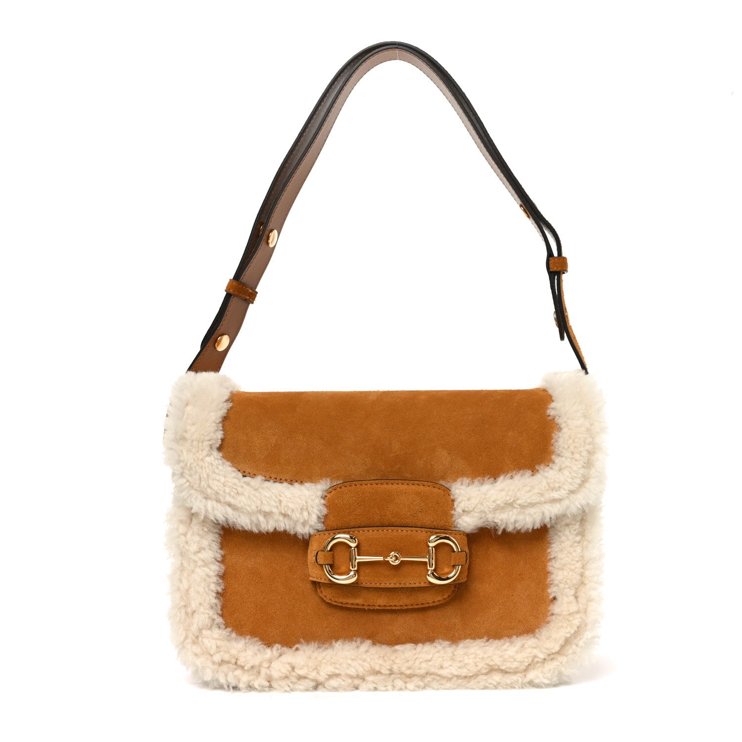 Gucci Suede Shearling Horsebit 1955 Shoulder Bag Honey Beige Milk 1 of 10