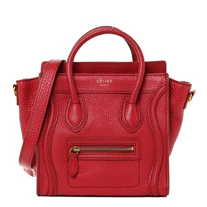 Celine Drummed Calfskin Nano Luggage Red 1 of 16