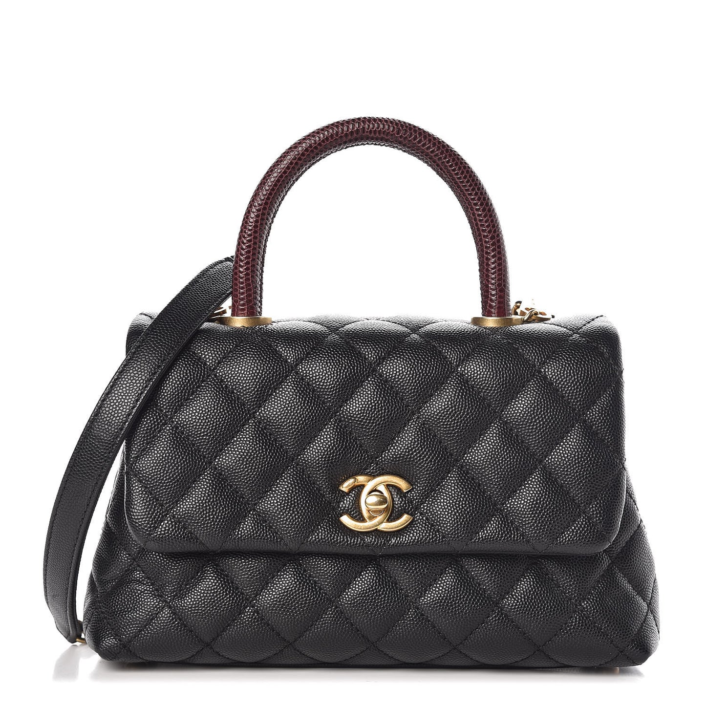 Caviar Lizard Quilted Mini Coco Handle Flap Black