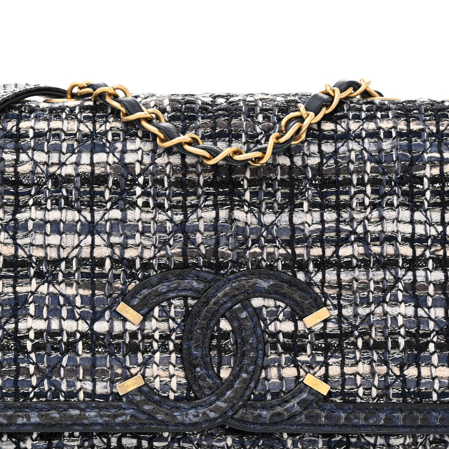 Tweed Snakeskin Quilted Medium CC Filigree Flap Multicolor