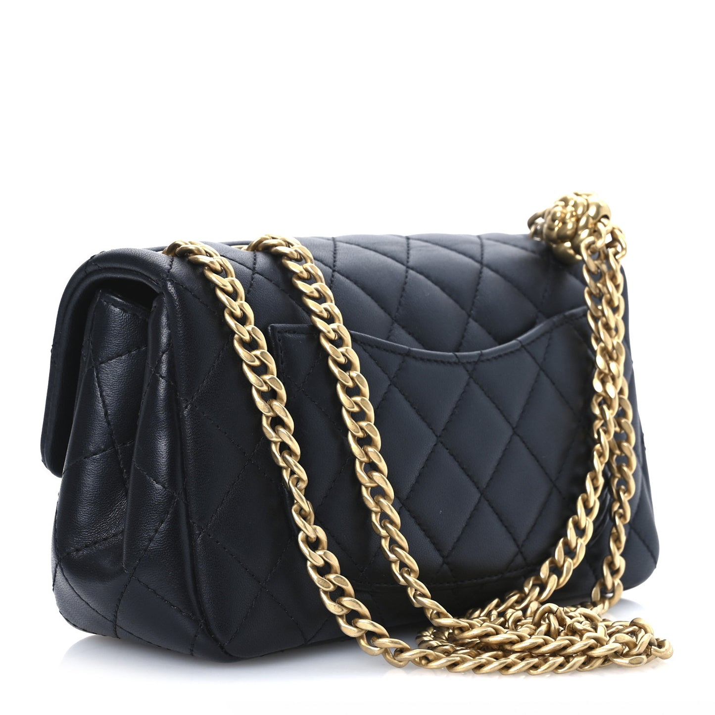 Lambskin Quilted Mini Rectangular Sweet Camellia Flap  Black