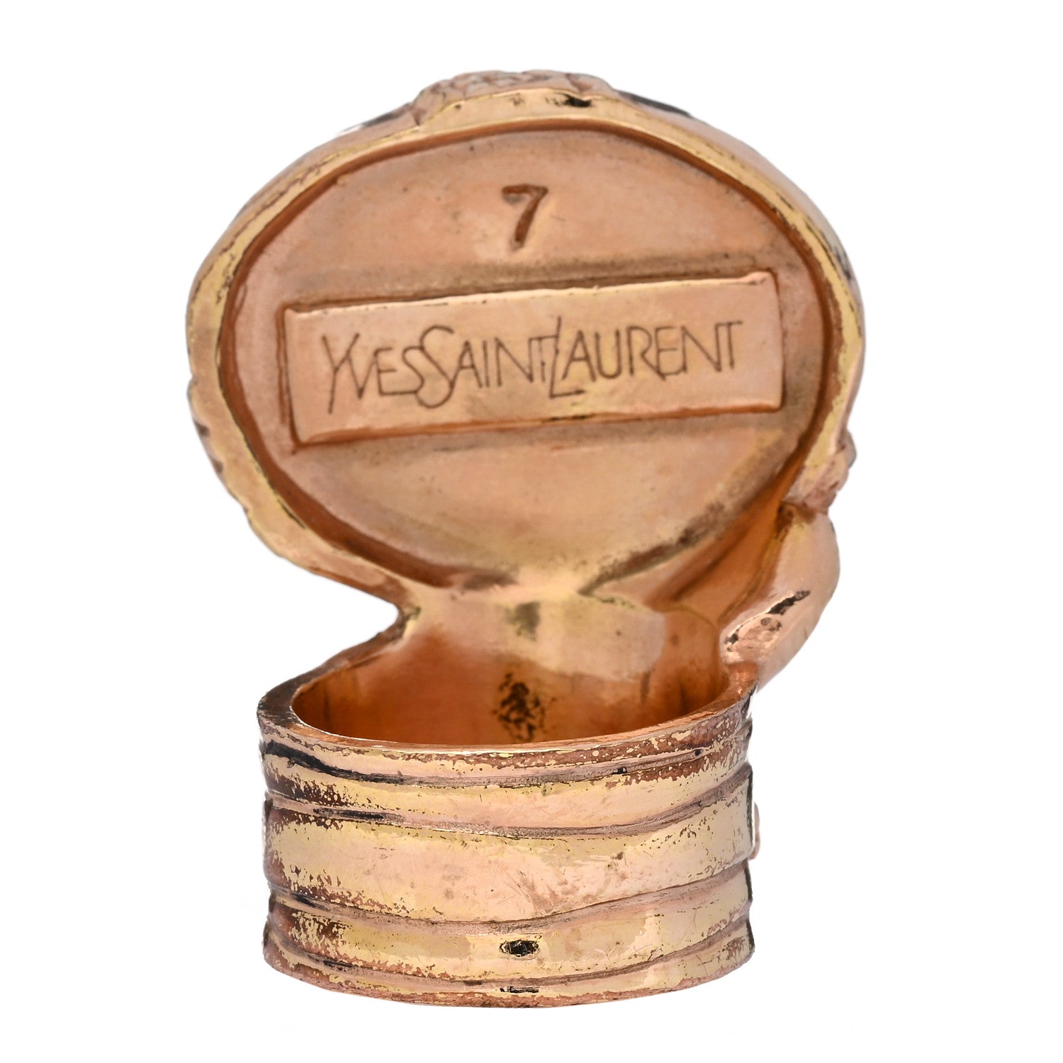 Saint Laurent Glass Cabochon Arty Ovale Ring 54 7 Rose Gold Lapis 3 of 4