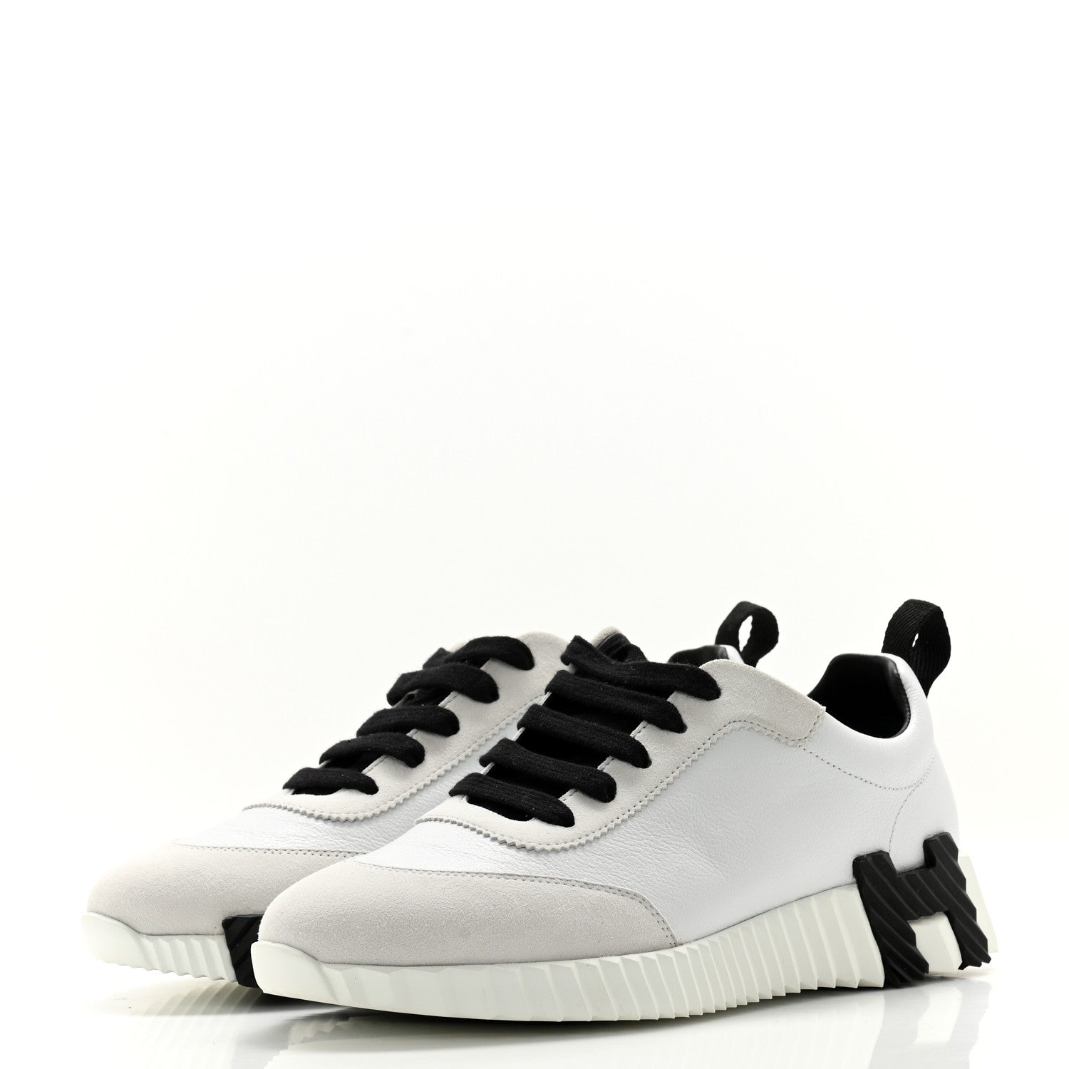 Hermes Goatskin Suede Goatskin Bouncing Sneakers 37 White Black 3 of 10