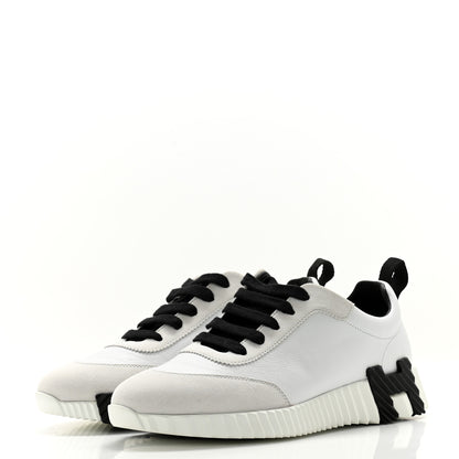 Hermes Goatskin Suede Goatskin Bouncing Sneakers 37 White Black 3 of 10
