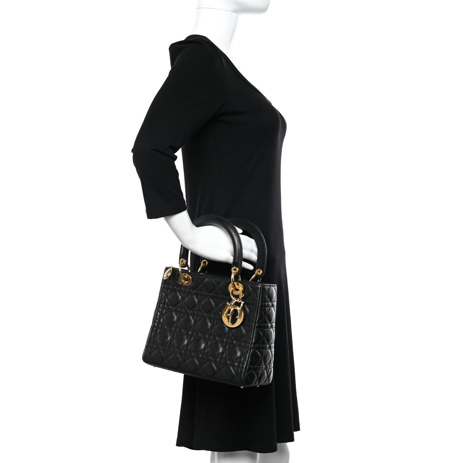 Christian Dior Lambskin Cannage Medium Lady Dior Black 2 of 12