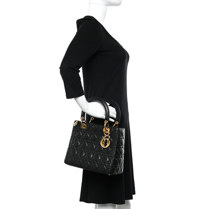 Christian Dior Lambskin Cannage Medium Lady Dior Black 2 of 12