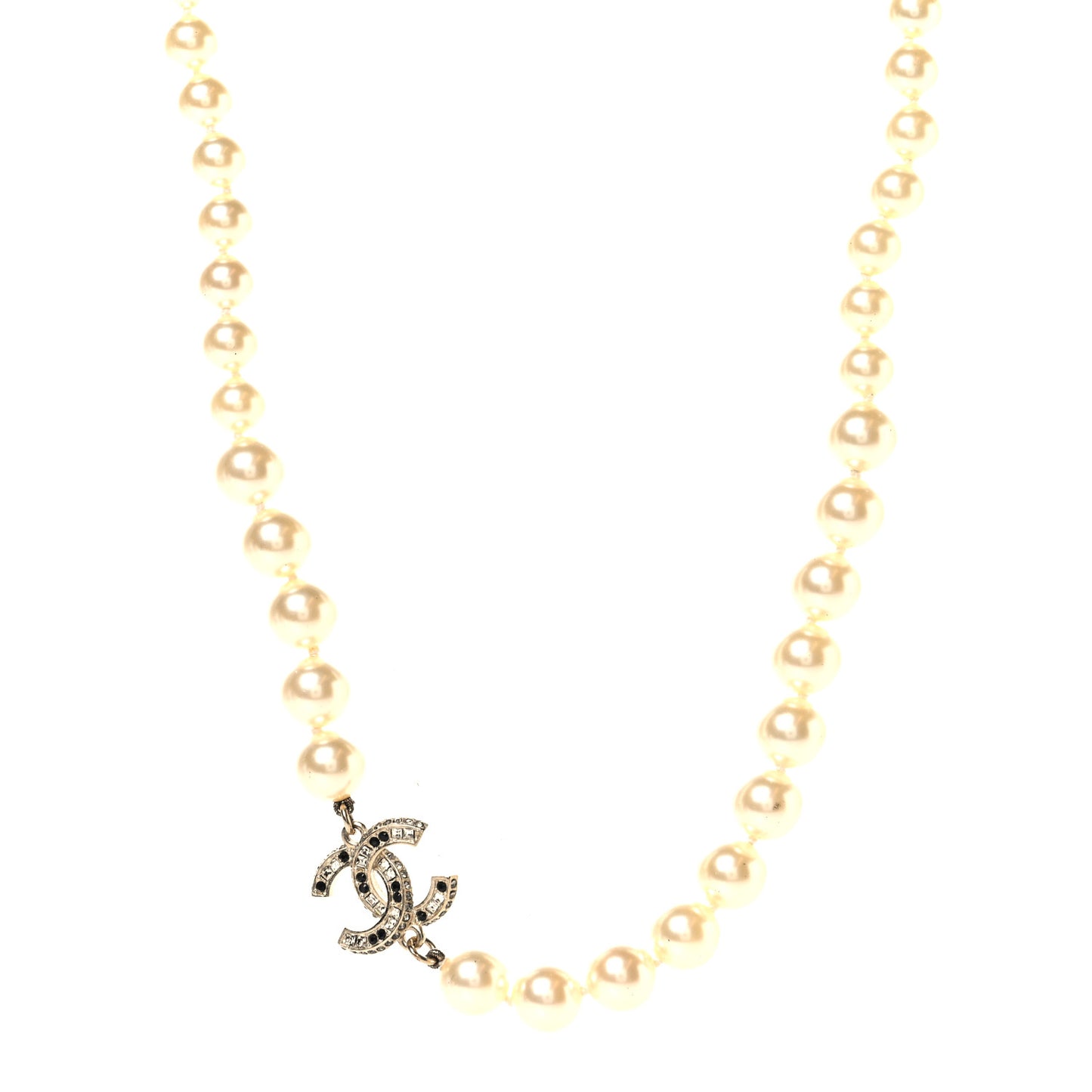 Pearl Crystal CC Short Necklace Gold Black