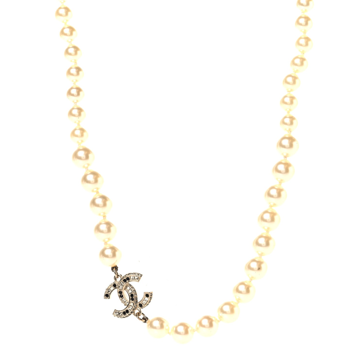 Chanel Pearl Crystal CC Short Necklace Gold Black 1 of 4