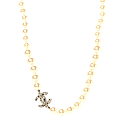 Chanel Pearl Crystal CC Short Necklace Gold Black 1 of 4