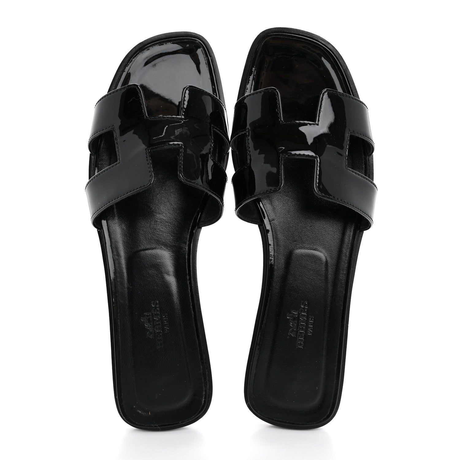 Hermes Patent Oran Sandals 39 Black 2 of 13