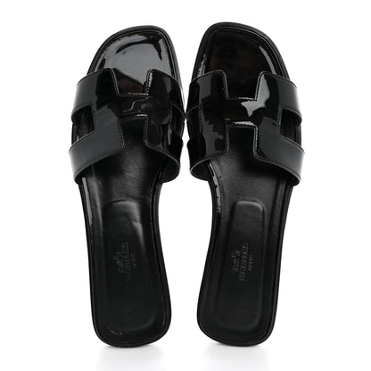 Hermes Patent Oran Sandals 39 Black 2 of 13