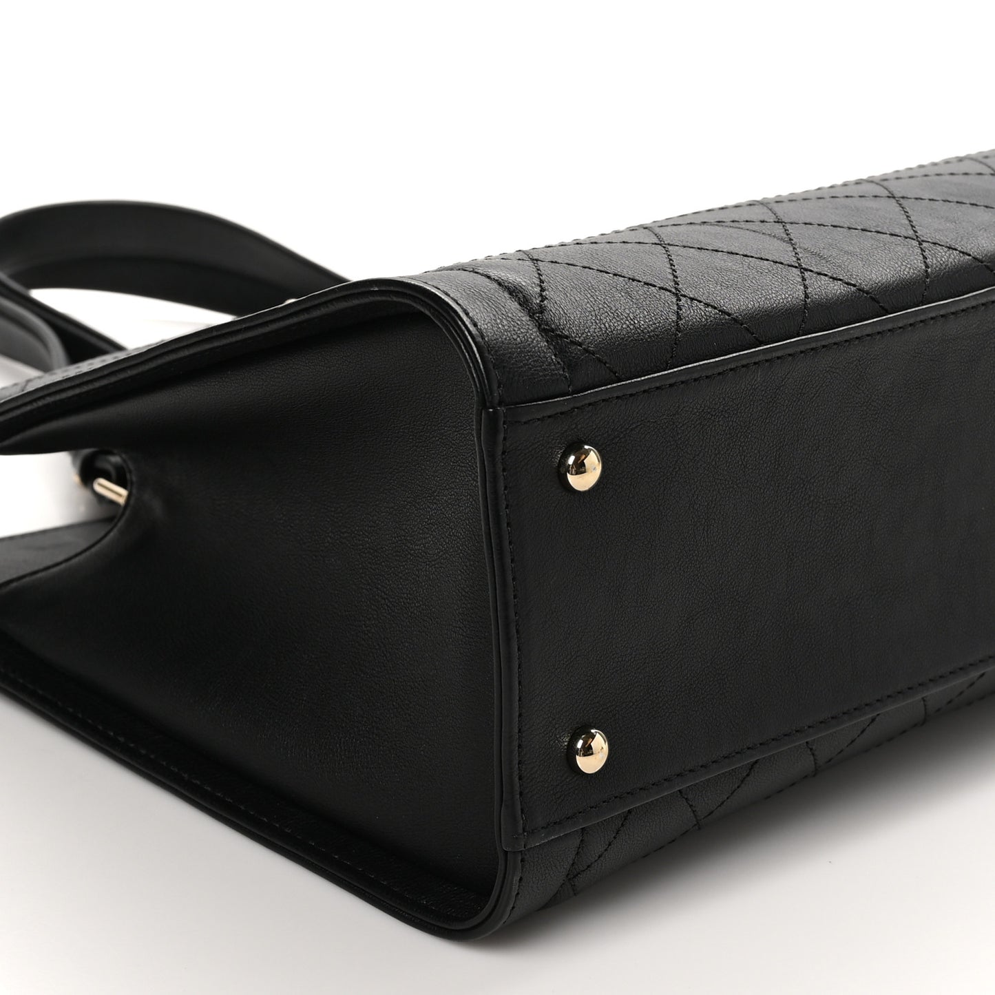 Grained Calfskin Stitched Large Label Click Shopper Tote Black