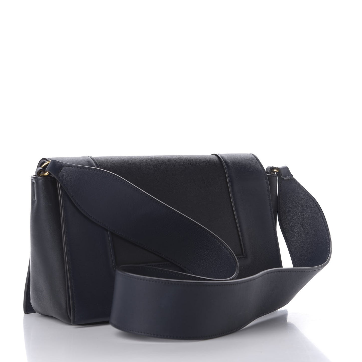Shiny Smooth Calfskin Medium Frame Shoulder Bag Black Navy
