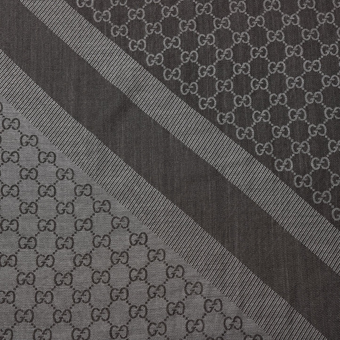 Wool Silk Monogram GGWeb Fringe Shawl Black Medium Grey