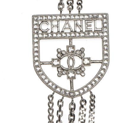 Chanel Baguette Crystal CC Shield Multi Strand Long Chain Necklace Silver 4 of 7