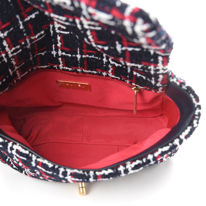 Chanel Tweed Quilted Medium 19 Flap Navy Blue White Red 5 of 10