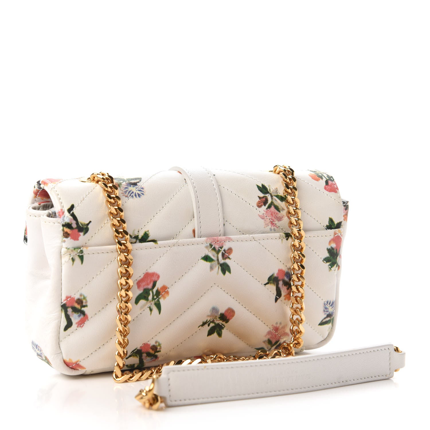 Saint Laurent Calfskin Prairie Flower Printed Matelasse Monogram Baby Chain Bag White 3 of 9