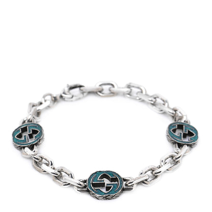 Gucci Sterling Silver Enamel Interlocking G Link Bracelet Turquoise 1 of 5