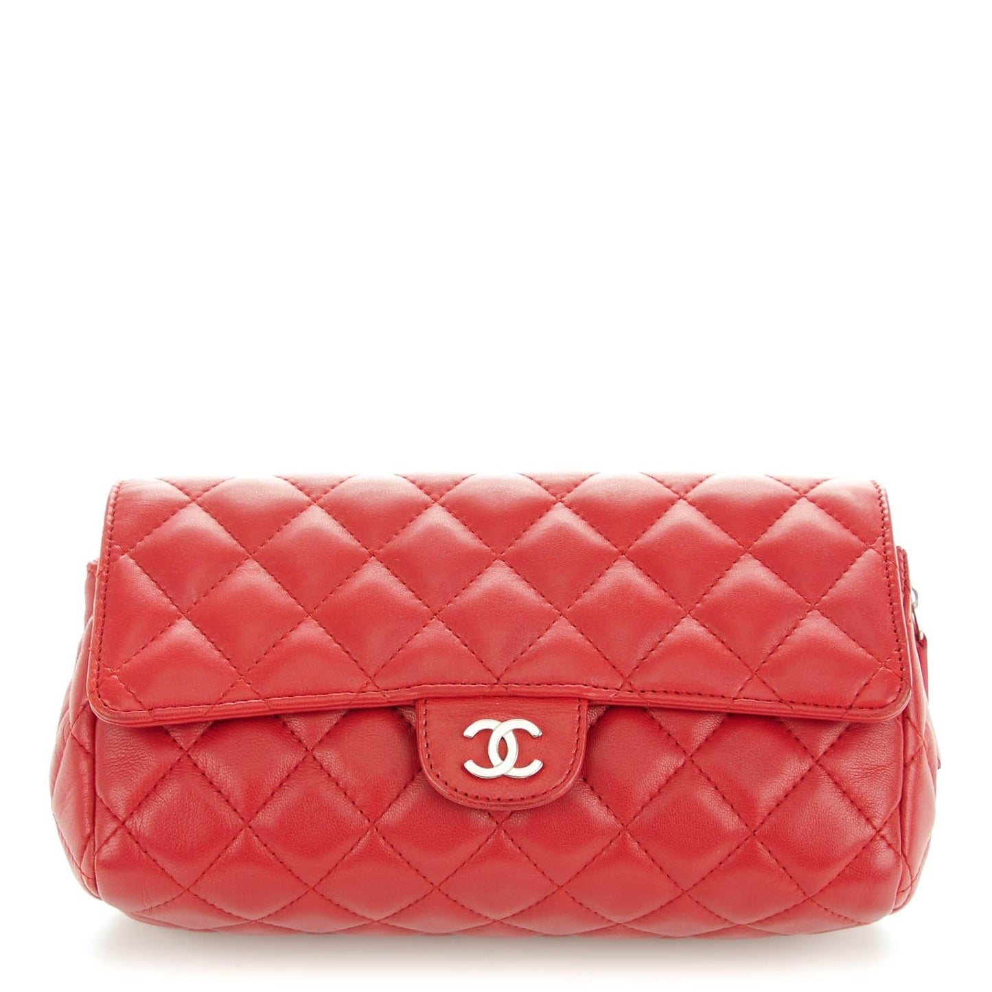 Lambskin Quilted Flap Cosmetic Case Red