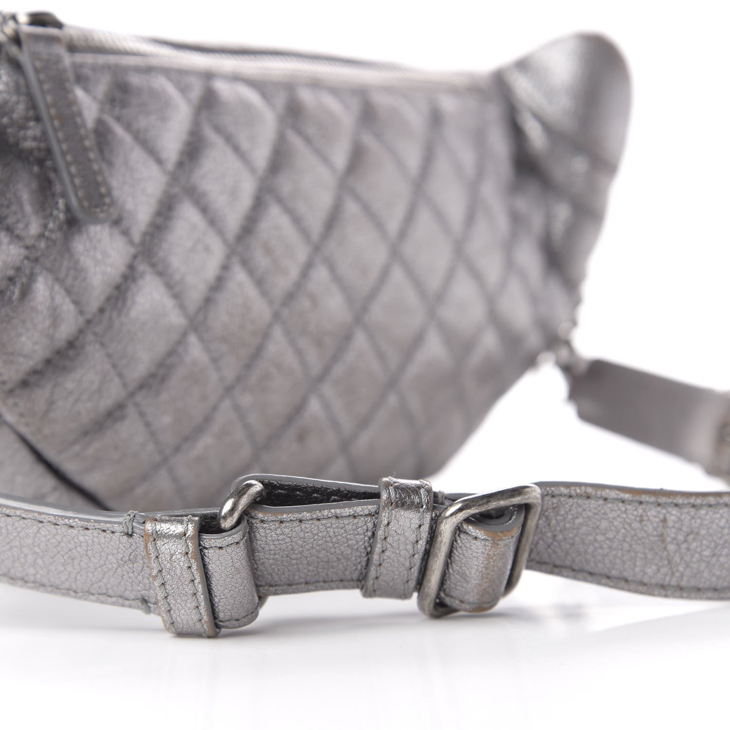 Chanel Metallic Goatskin Quilted Banane Waist Bag Fanny Pack Silver 6 of 13