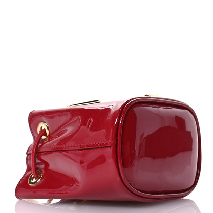 Prada Vernice Metal Triangle Logo Mini Drawcord Pouch Shoulder Bag Cherry 4 of 12