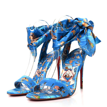 Christian Louboutin Crepe Satin Greekaba Du Desert 100 Sandal 39 Blue Multicolor 3 of 8