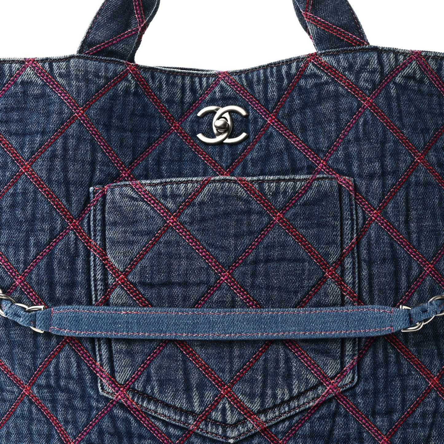 Denim Stitched Coco Beach Shopping Tote Blue