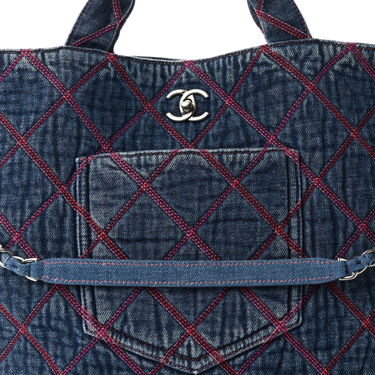 Chanel Denim Stitched Coco Beach Shopping Tote Blue 8 of 10