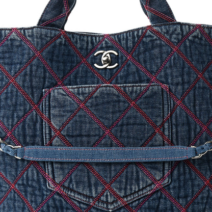 Chanel Denim Stitched Coco Beach Shopping Tote Blue 8 of 10