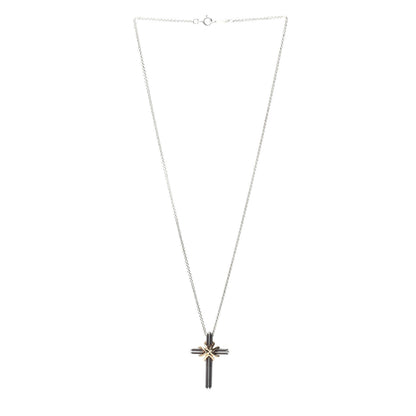 Tiffany Sterling Silver 18K Yellow Gold Cross Pendant Necklace 3 of 4