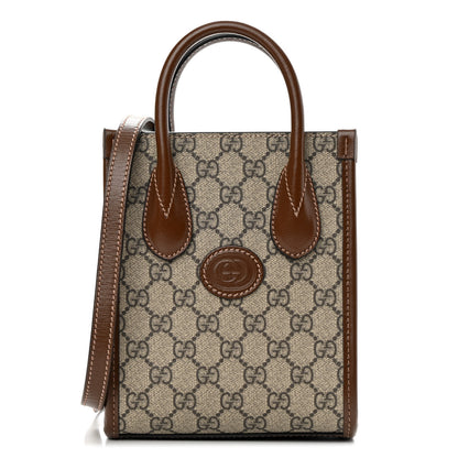 Gucci GG Supreme Monogram Azalea Calfskin Mini Retro Interlocking G Tote Bag Beige Ebony Brown Sugar 1 of 12