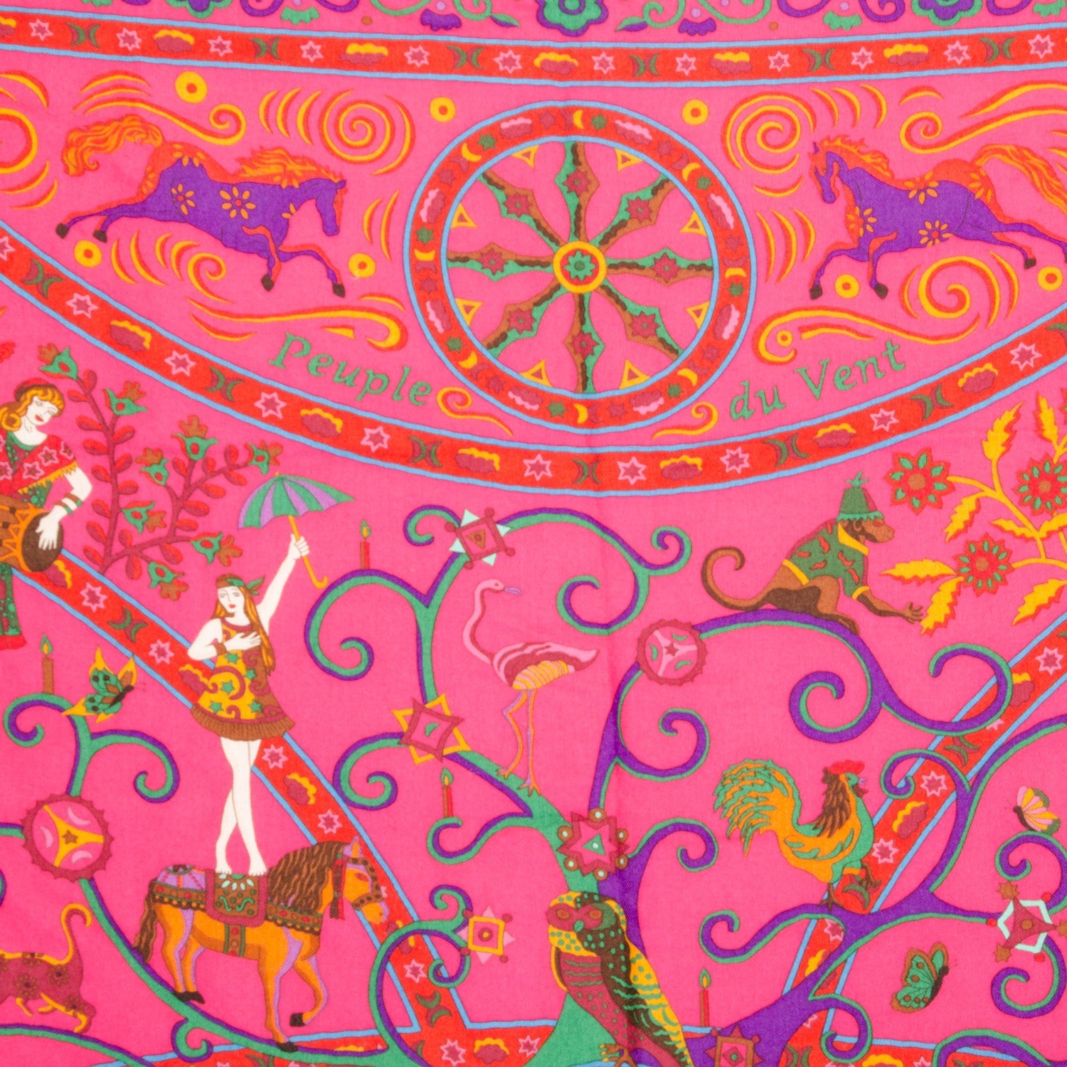 Hermes Cashmere Silk Peuple Du Vent Shawl 140 Rose Indien Orange Vert 4 of 7