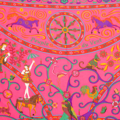 Hermes Cashmere Silk Peuple Du Vent Shawl 140 Rose Indien Orange Vert 4 of 7