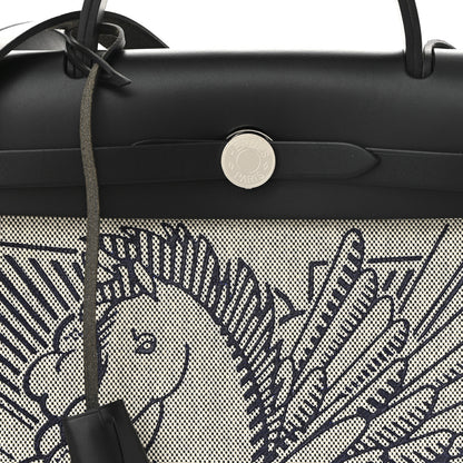 Hermes Vache Hunter Toile H Pegase Pop Herbag Zip Retourne 31 PM Bleu Indigo Ecru Black 9 of 11