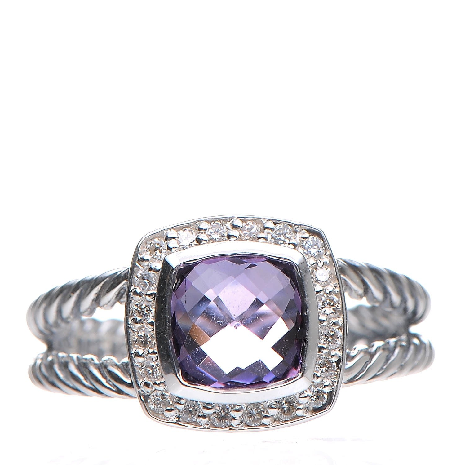 David Yurman Sterling Silver Diamond Amethyst 7mm Petite Albion Ring 54 6.75 1 of 5