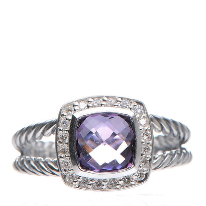 David Yurman Sterling Silver Diamond Amethyst 7mm Petite Albion Ring 54 6.75 1 of 5