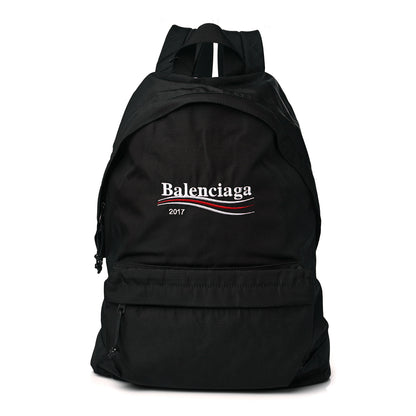 Balenciaga Nylon Political Campaign Logo Embroidered Explorer Backpack Black 1 of 9