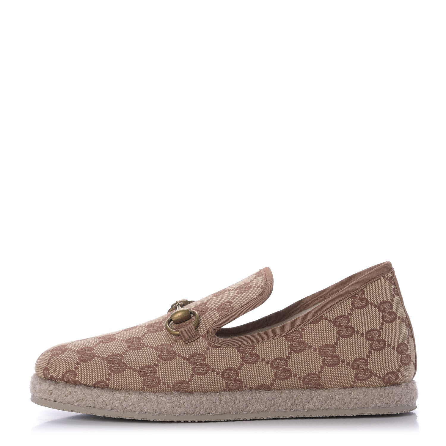 Gucci GG Monogram Womens Fria Horsebit Loafers 37.5 Beige Ruggine 1 of 9