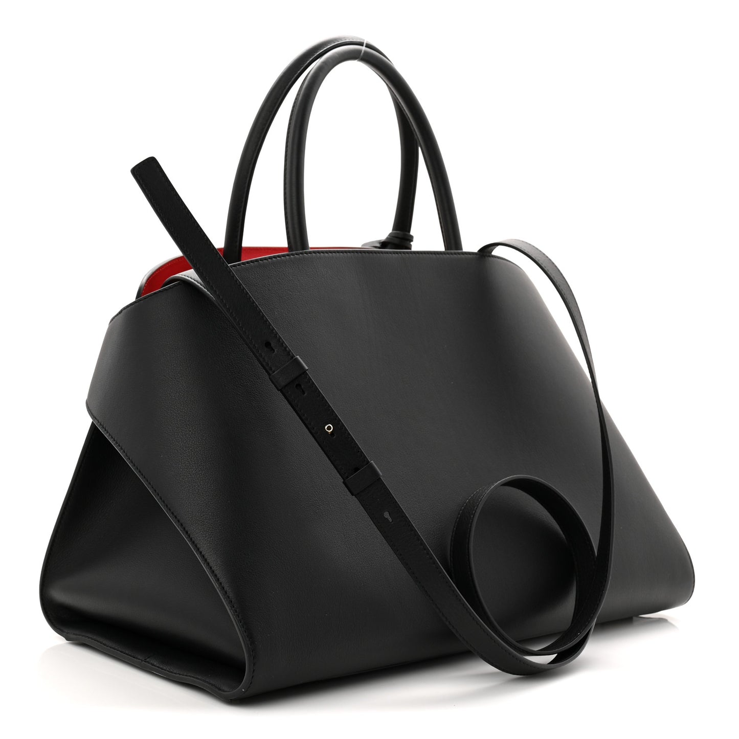Calfskin Large Hug Soft Bicolor Shoulder Bag Black Flame Red