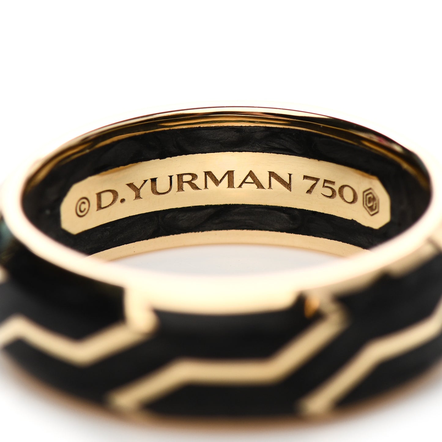 18K Yellow Gold Forged Carbon Band Ring 65 11