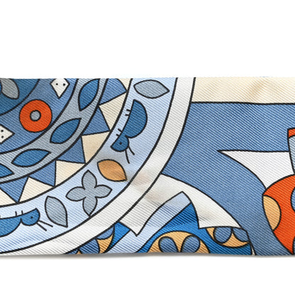 Hermes Silk Les Murmures de la Foret Twilly Bleu Jean Orange 7 of 9