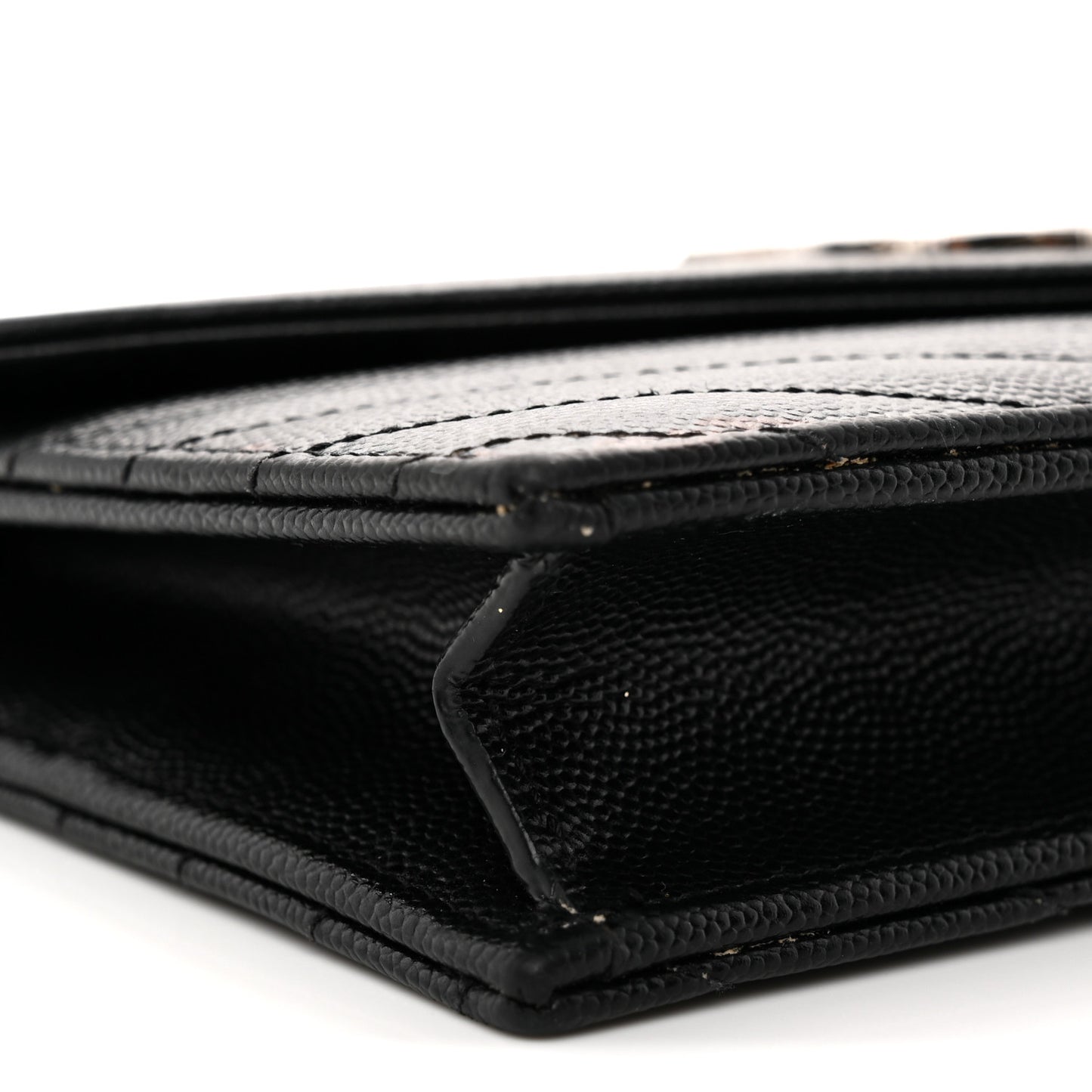 Grain De Poudre Matelasse Chevron Monogram Envelope Chain Wallet Black