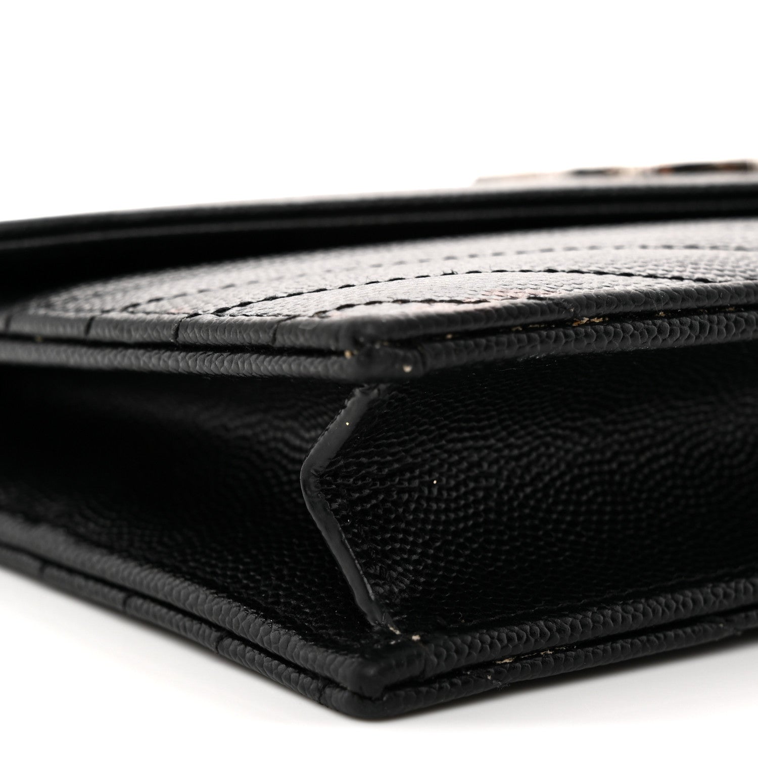 Saint Laurent Grain De Poudre Matelasse Chevron Monogram Envelope Chain Wallet Black 9 of 13