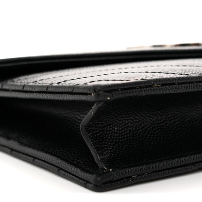 Saint Laurent Grain De Poudre Matelasse Chevron Monogram Envelope Chain Wallet Black 9 of 13