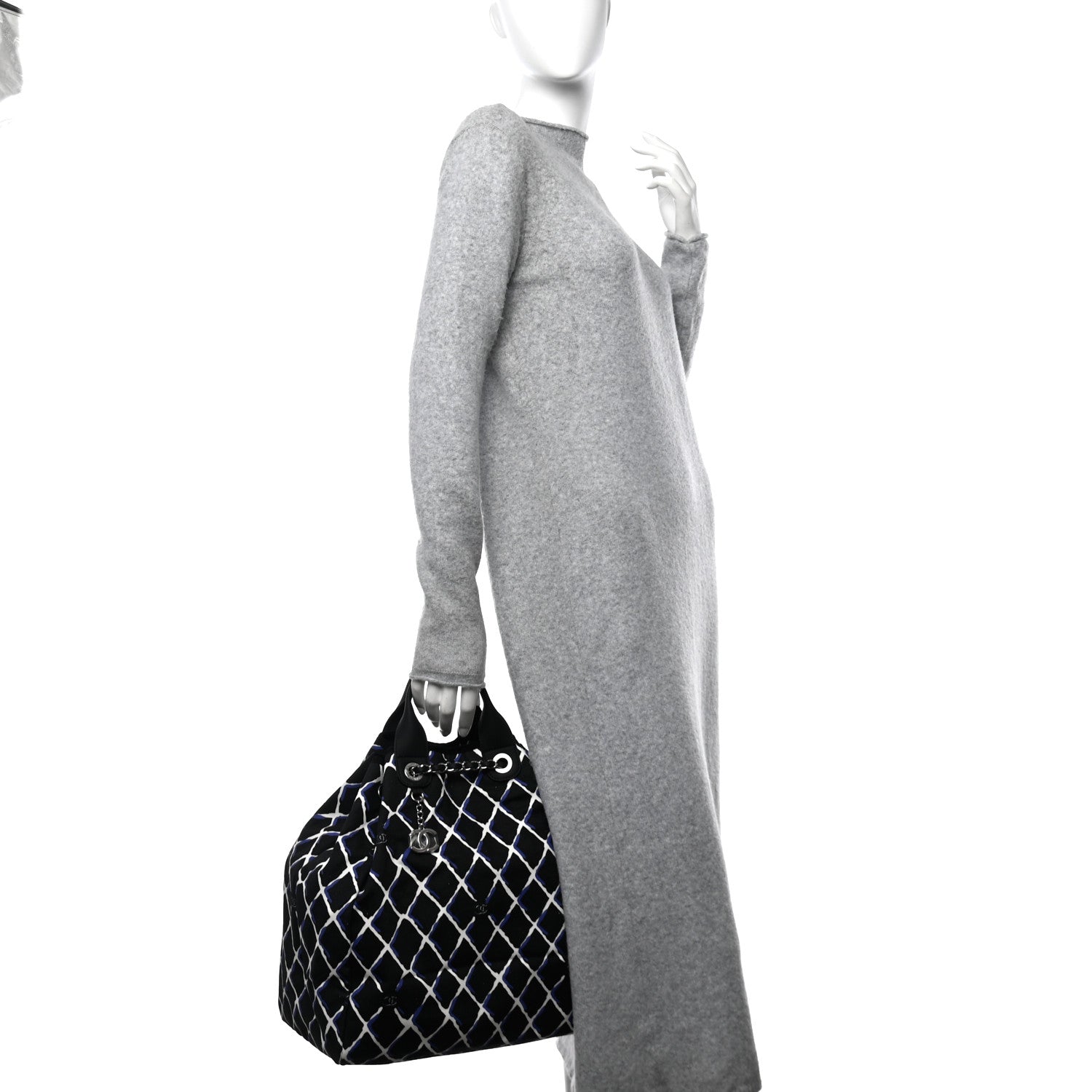 Chanel Canvas Printed Airline Drawstring Bag Black Blue 3 of 12