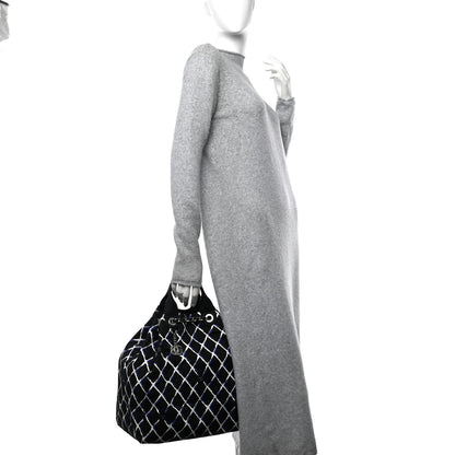 Chanel Canvas Printed Airline Drawstring Bag Black Blue 3 of 12