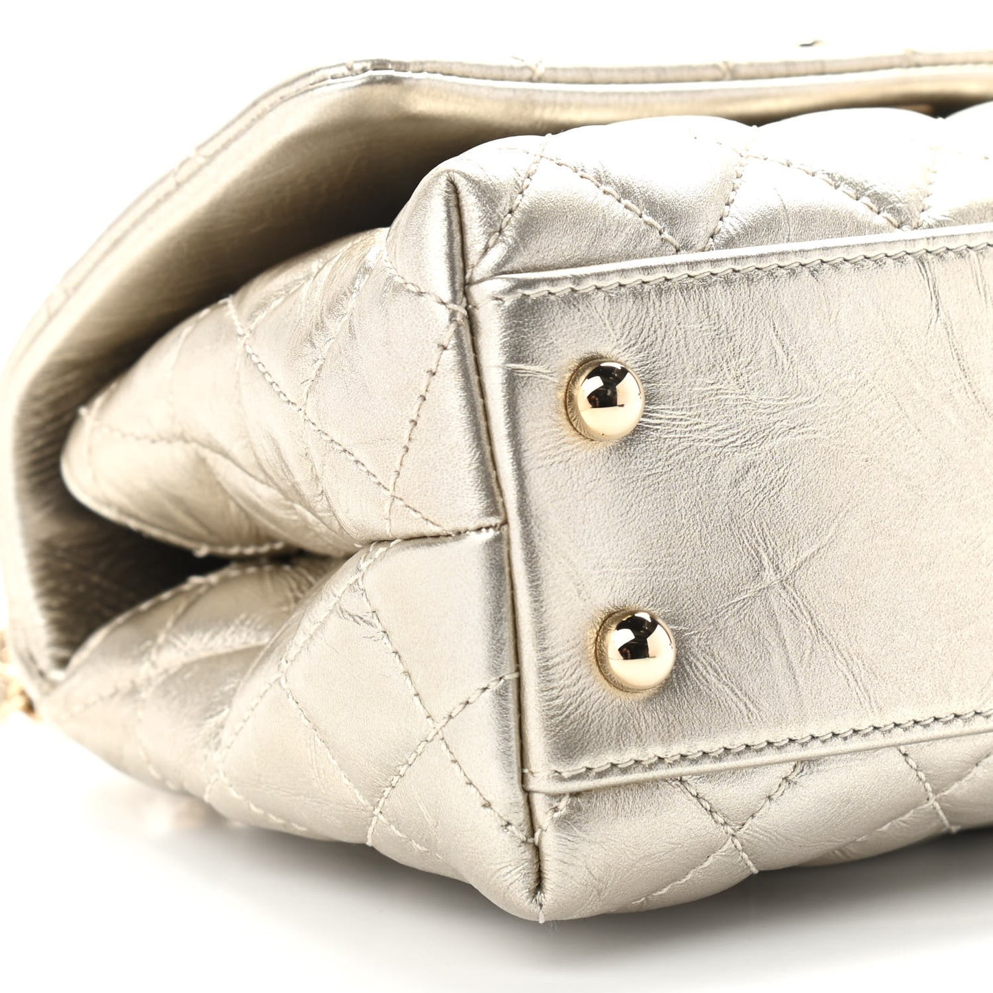 Metallic Aged Calfskin Quilted Mini Coco Handle Flap Gold