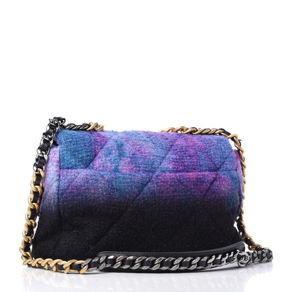 Chanel Wool Tweed Quilted Large Chanel 19 Flap Purple Black Blue 3 of 10