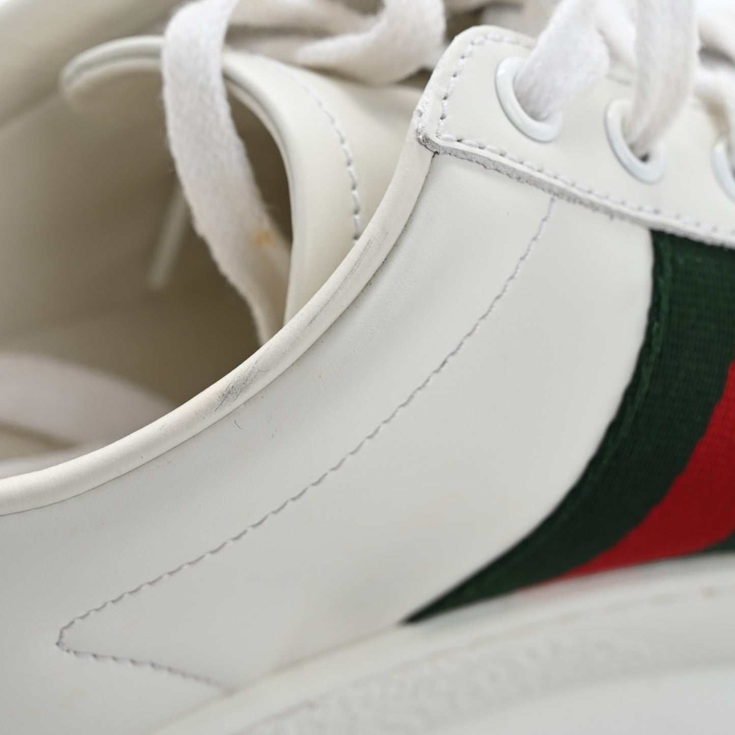 Calfskin Web Pearl Studded Womens Ace Sneakers 37 White
