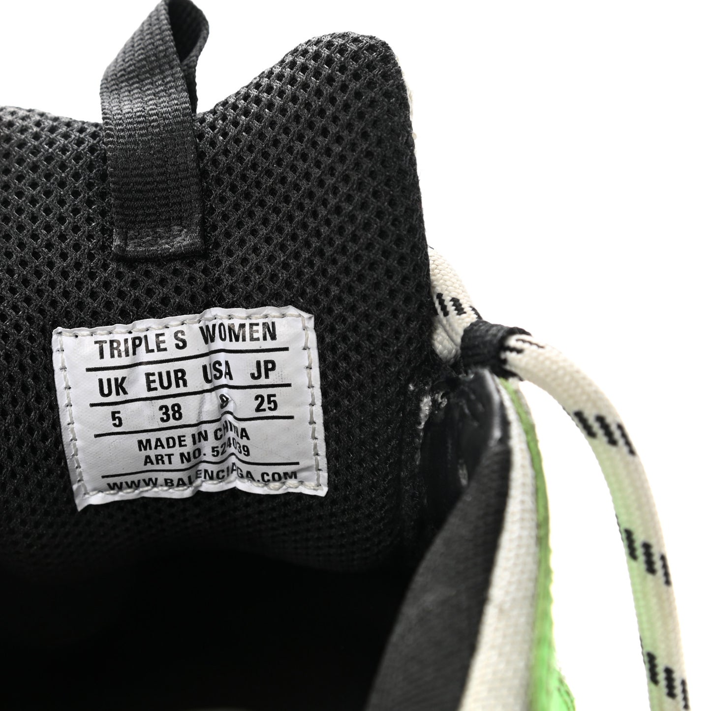 Fabric Mesh Womens Triple S Sneakers 38 White Green Fluo Black